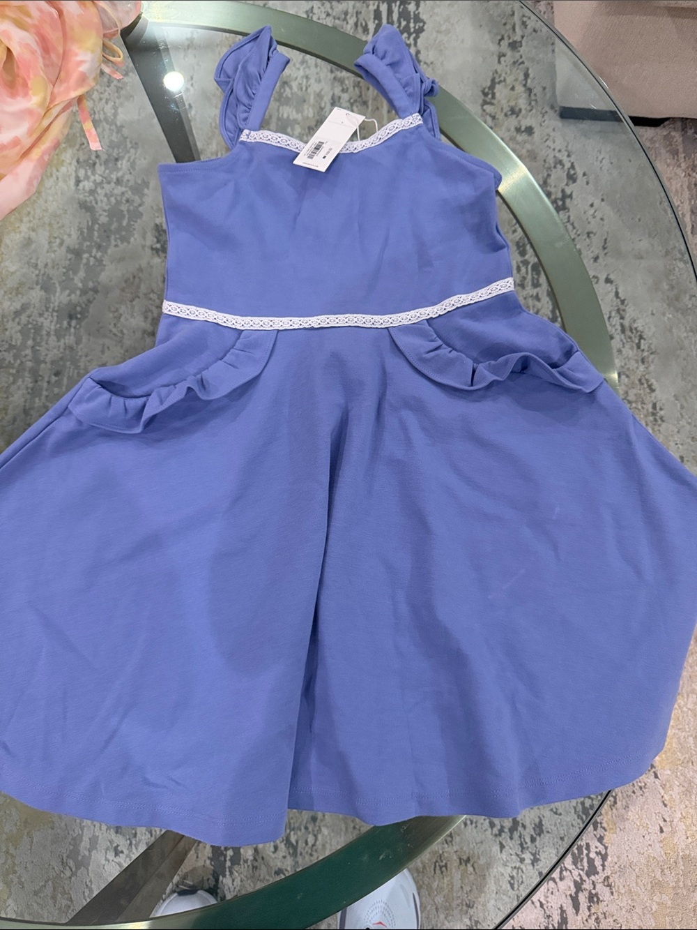 Janie and Jack Lavender Ruffle Strap Dress with White Lace Trim